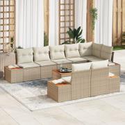 vidaXL 9-delars Trädgårdssoffset med kuddar Beige Poly Rattan Akacia