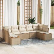 vidaXL 7 Delar Trädgårdsoffa Set med Kuddar Beige Poly Rattan Akacia