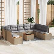 vidaXL 10 Delar Trädgårdsoffaset med Kuddar Beige Poly Rattan Akacia