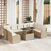 vidaXL 10-delars trädgårdssoffset med kuddar beige poly rattan