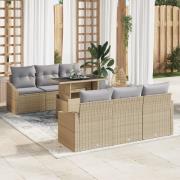 vidaXL 7-delars Trädgårdsoffset med kuddar Beige Poly Rattan