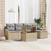 vidaXL 6-delat trädgårdsoffasett med kuddar beige polyrotting