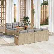 vidaXL 8-delat trädgårdsoffasett med kuddar Beige Poly Rattan Acacia