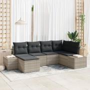 vidaXL 6-delad trädgårdsoffa set med kuddar Ljusgrå Poly Rattan