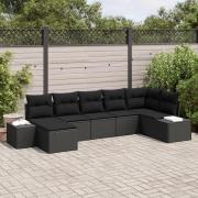 vidaXL 7-delat Utemöbelset med Dynor Svart Poly Rattan