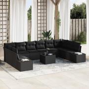 vidaXL 11-delat Trädgårdsoffer-set med kuddar Beige Poly Rattan
