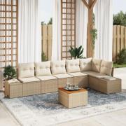 vidaXL Trädgårdsoffset 7 delar med kuddar Beige Poly-rottring Akacia.
