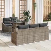 vidaXL 6-delars trädgårdssoffset med kuddar grå poly rattan