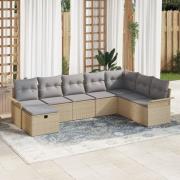 vidaXL 8-delars Trädgårdsoff Set med Kuddar Beige Poly Rattan