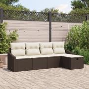 vidaXL 5-delar Ute-soffset med kuddar Brun Poly Rattan