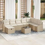 vidaXL 9-delat trädgårdsoff set med kuddar beige poly rotting