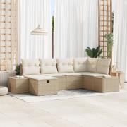 vidaXL 6-delars Trädgårdsoffasett med Kuddar Beige Poly Rattan