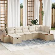 vidaXL 7 Delars Trädgårdsoffaset med Kuddar Beige Poly Rotten