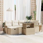 vidaXL 7 Delad Trädgårdsoffa Set med Kuddar Beige Poly Rattan