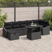 vidaXL 8-delars trädgårdsofagruppe med kuddar svart poly rattan