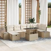 vidaXL 8 Delar Trädgårdsoff-set med Kuddar Beige Poly Rottning