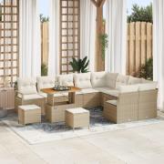 vidaXL 12-delars trädgårdsoffasett med kuddar beige poly rattan akacia...