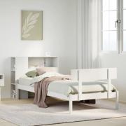 vidaXL Säng med bokhylla utan madrass vit 90x190cm massiv furu