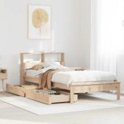 vidaXL Säng med bokhylla utan madrass 75x190cm massiv furu