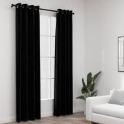 vidaXL Mörkläggningsgardin med öljetter linnelook 2 st svart 140x245cm