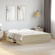 vidaXL Sängram med lådor sonoma-ek 135x190 cm konstruerat trä