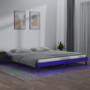 vidaXL Sängram LED grå 135x190 cm massivt trä