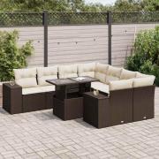 vidaXL Loungegrupp för trädgården med dynor 9 delar konstrotting brun