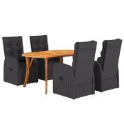 vidaXL 5-delars matbord med kuddar svart poly rattan akacia