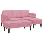 vidaXL Trädgårdsoffa med Bänk och Kuddar L-formad Rosa Sammet, vidaXL ...