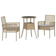 vidaXL 3 Delars Trädgårdsmatbord Set Beige Poly Rattan