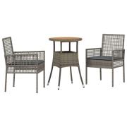 vidaXL 3-delars trädgårdsdining set Grå Poly Rattan
