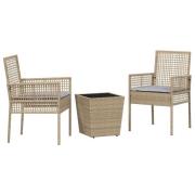 vidaXL 3-delat trädgårdsbistro set med kuddar beige poly rattan