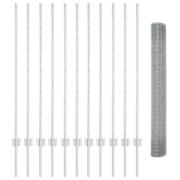 vidaXL svetsat trådgärd med 22 U-stolpar Silver 1.2x25 m Stål