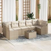 vidaXL 8 Delar Trädgårdssofa Set med Kuddar Beige Poly Rattan, vidaXL ...
