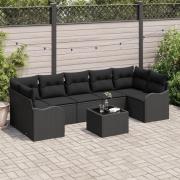 vidaXL 8-delars trädgårdsoffasats med kuddar svart poly rattan, vidaXL...