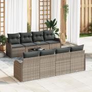 vidaXL 9-delars trädgårdsoff set med kuddar grå poly rattan, vidaXL 2-...
