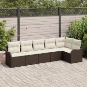 vidaXL 6-delars trädgårdsoff set med kuddar brun poly rattan, vidaXL 2...