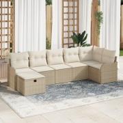 vidaXL 7-delat trädgårdsoffaset med kuddar beige polyrotting, vidaXL 2...