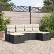 vidaXL 6-delars Trädgårdsoffgrupp med Kuddar Svart Poly Rattan, vidaXL...
