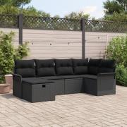 vidaXL 6 Delars Trädgårdsoff-set med Kuddar Svart Poly Rattan, vidaXL ...