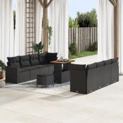 vidaXL 11-delars Trädgårdsoffar-set med Kuddar Svart Poly Rattan Akaci...