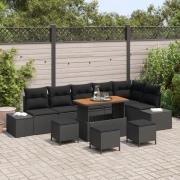 vidaXL 10 Delars Trädgårdsoffuppsättning med Kuddar Svart Poly Rattan ...