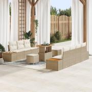 vidaXL 10-delat trädgårdsoff-set med kuddar beige poly rattan akaciatr...