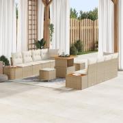 vidaXL 11-delad trädgårdsoffset med kuddar Beige Poly Rattan Akacia, v...