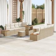 vidaXL 11 Delars Trädgårdsoffset med Kuddar Beige Poly Rattan Akacia, ...