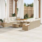 vidaXL 11-delad trädgårdsoffgrupp med kuddar beige poly rattan akacia,...