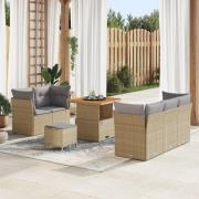 vidaXL 8 Delars Trädgårdsoffset med Kuddar Beige Poly Rattan Akacia, v...