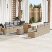 vidaXL 11-delat trädgårdsoff set med kuddar Beige Poly Rattan Akacia, ...