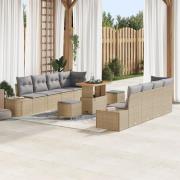 vidaXL 11-delad trädgårdsoffaset med kuddar beige poly rattan akacia, ...