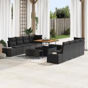 vidaXL 11 delar Trädgårdsoff set med kuddar Svart Poly Rattan Akacia, ...